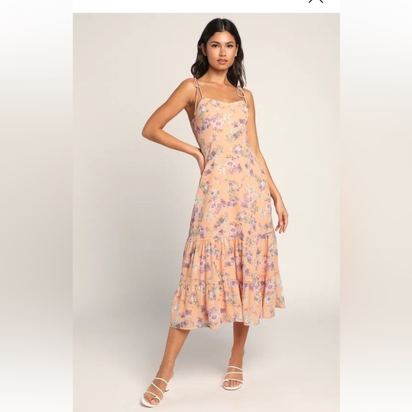 Lulu's Started With A Kiss Orange Floral Print Tie-Strap Tiered Dress - Picture 1 of 9